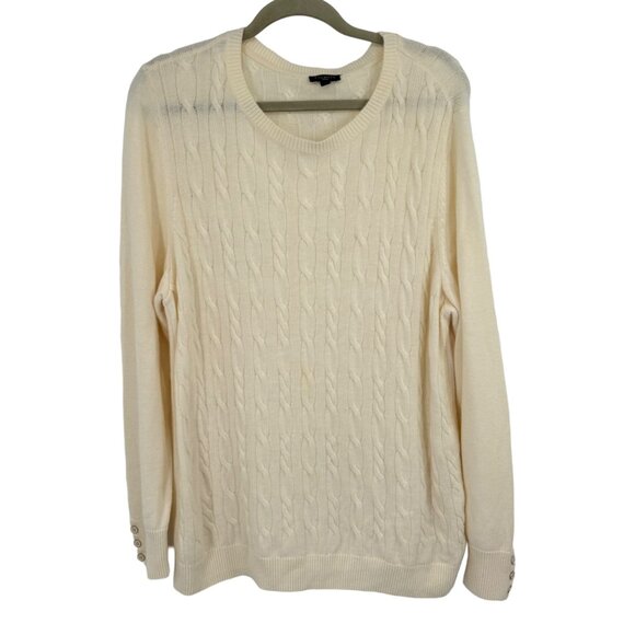 Talbots Womans size 2X plus ivory Cable Knit Sweater wool blend crew neck - Picture 2 of 10